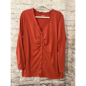 Laura Scott Shirt Womens 20W Rust Red Ruffle Long Sleeve Cinched Button Front
